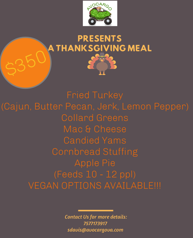 Avocargo Thanksgiving Menu